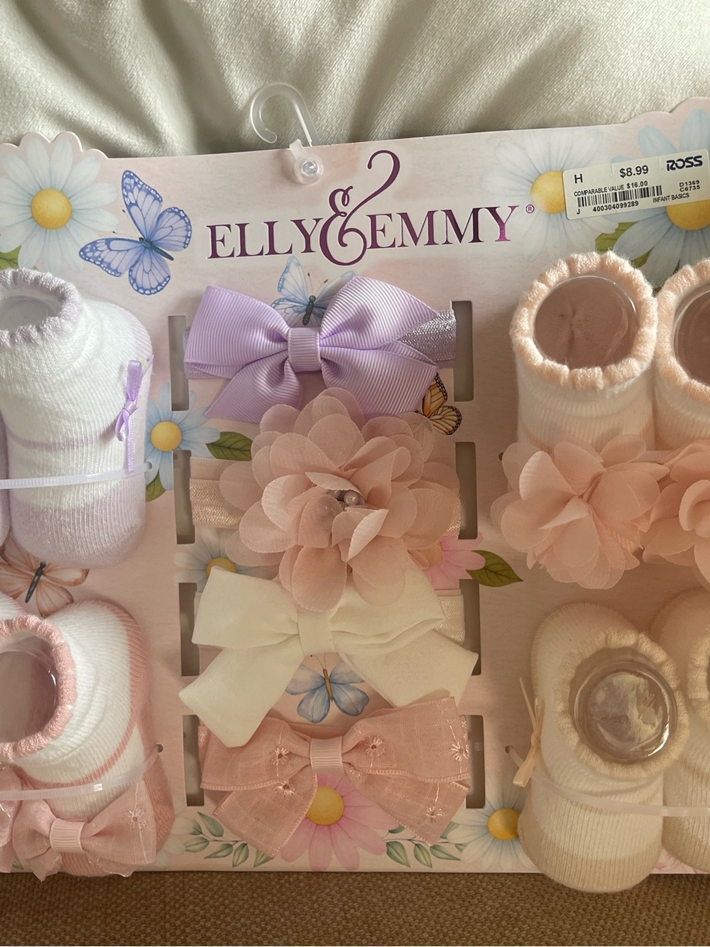Elly & Emmy Baby Hair Bow and Sock Set - Pastel Pink, Lavender, Cream